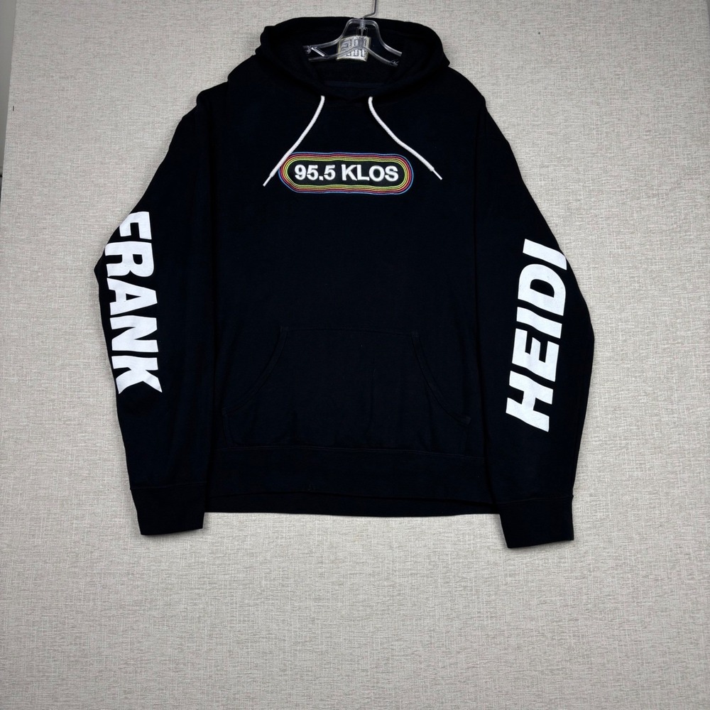 95.5 KLOS Frank & Heidi Radio Station Y2K Hoodie Mens Black Pullover Sweatshirt
